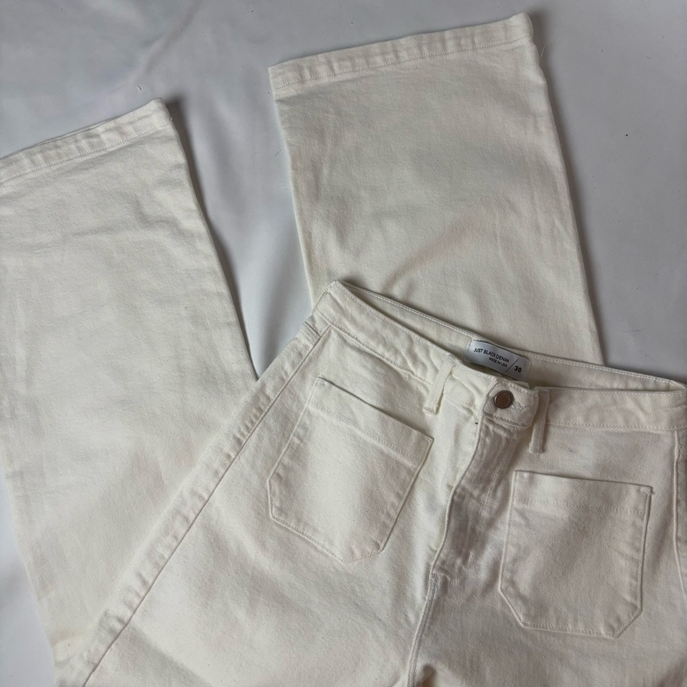 Just Black Jeans White Denim High Rise Wide Leg Cropped Women’s Sz 30 Pockets